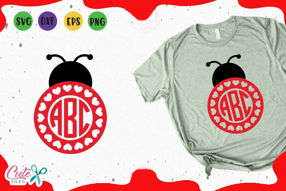 Download Ladybug monogram frames, svg valentines day cut files