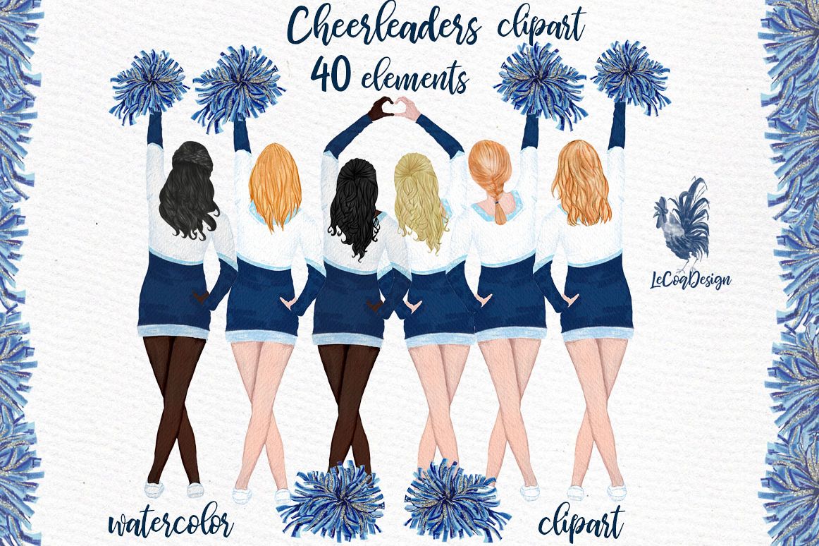 Cheerleaders Clipart Watercolor Girls Clipart example image 1