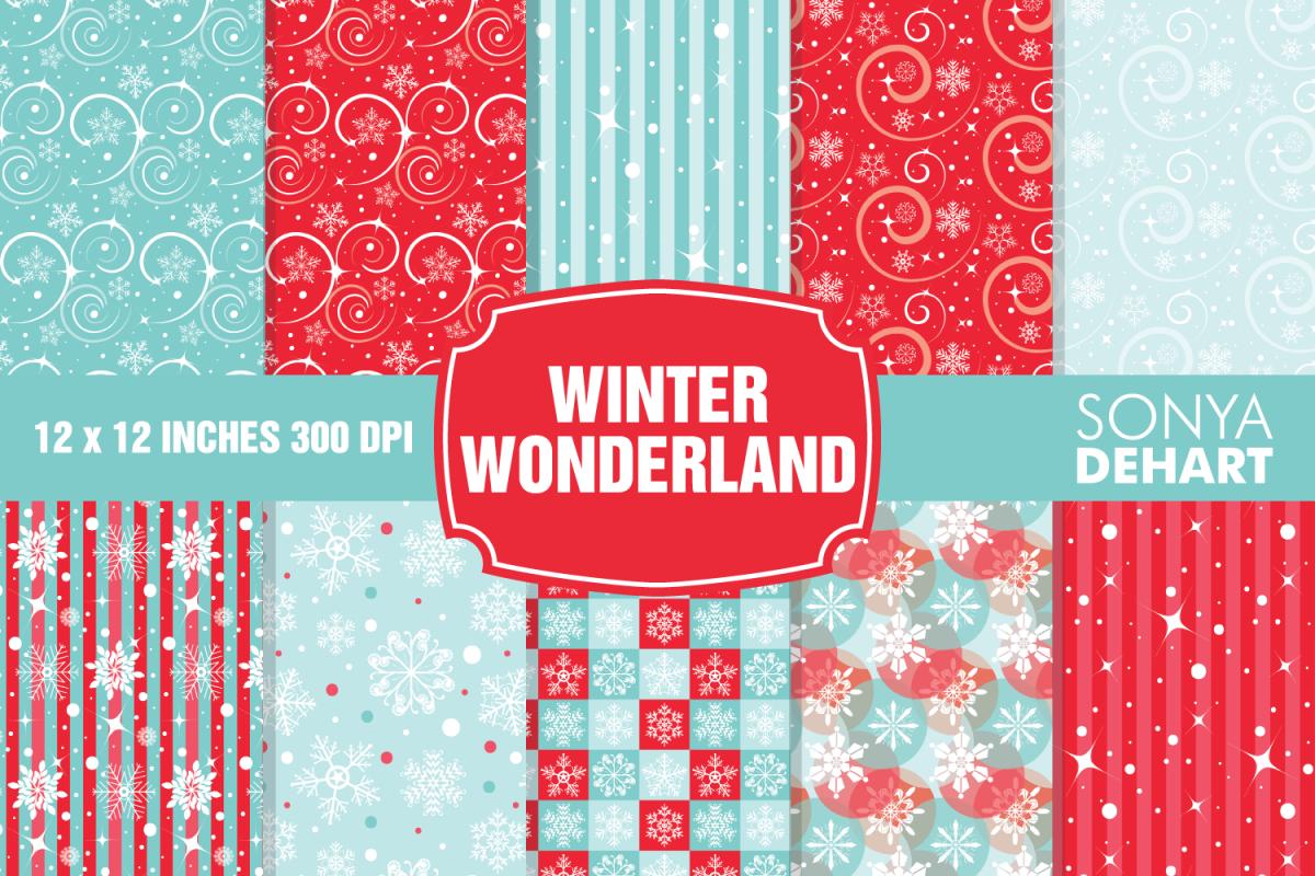 Winter Wonderland Christmas Digital Paper Pattern Pack example image 1