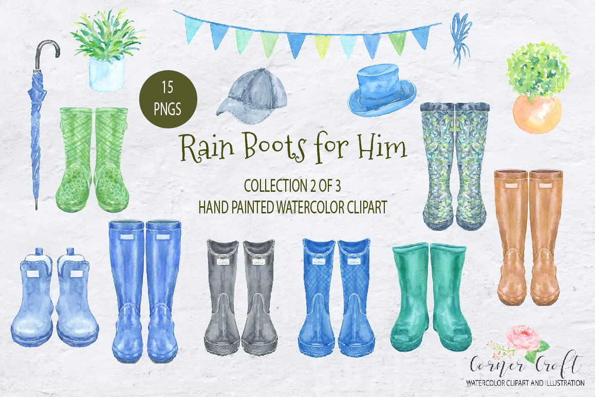 Watercolor Rain Boots for Him example image 1