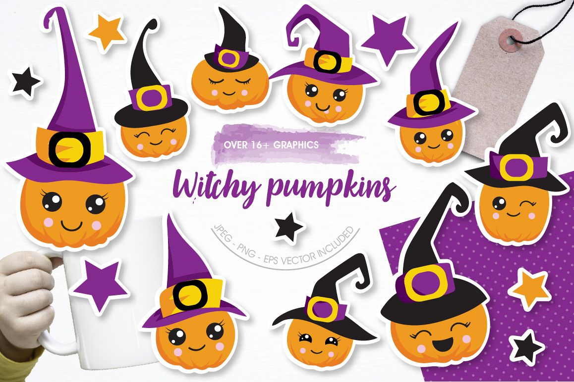 Witchy Halloween pumpkins graphics and illustrations example image 1