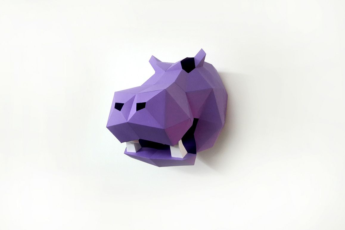 DIY Hippo Trophy - 3d papercraft example image 1