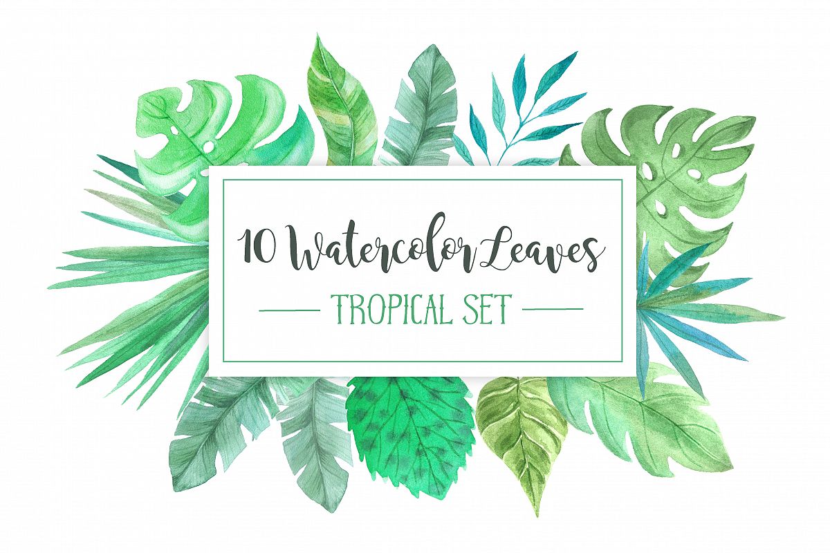 Watercolor Tropic Leaves Set example image 1