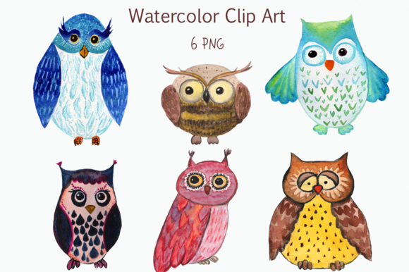Watercolor Owls Clip Art example image 1