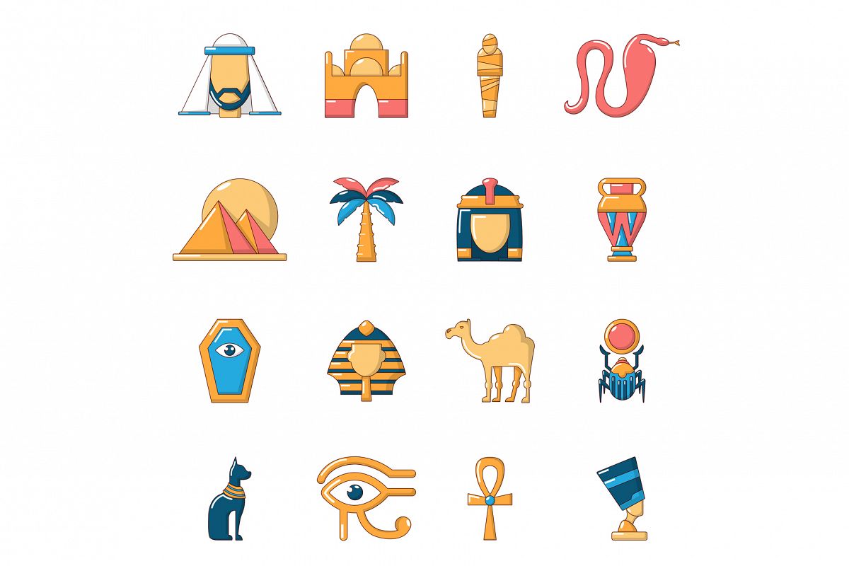 Egypt travel icons set, cartoon style example image 1