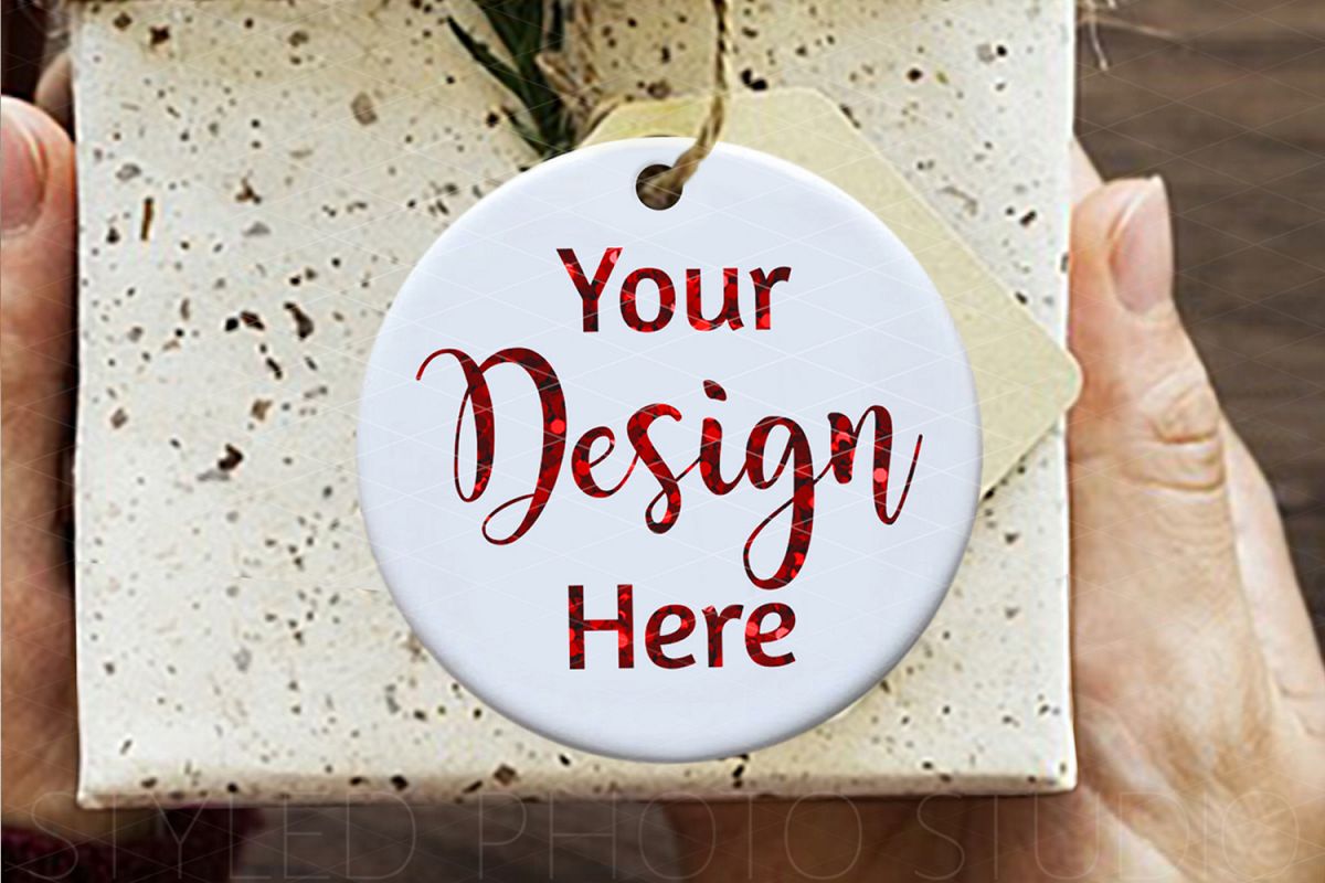 Ceramic Christmas Ornament Mockup Gift Box example image 1