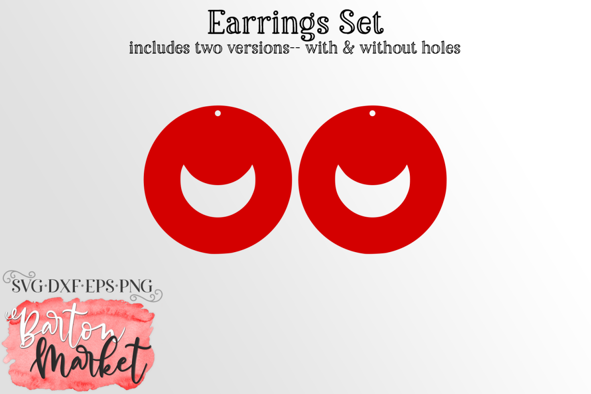 Earrings Set Circles With Moon SVG DXF EPS PNG example image 1