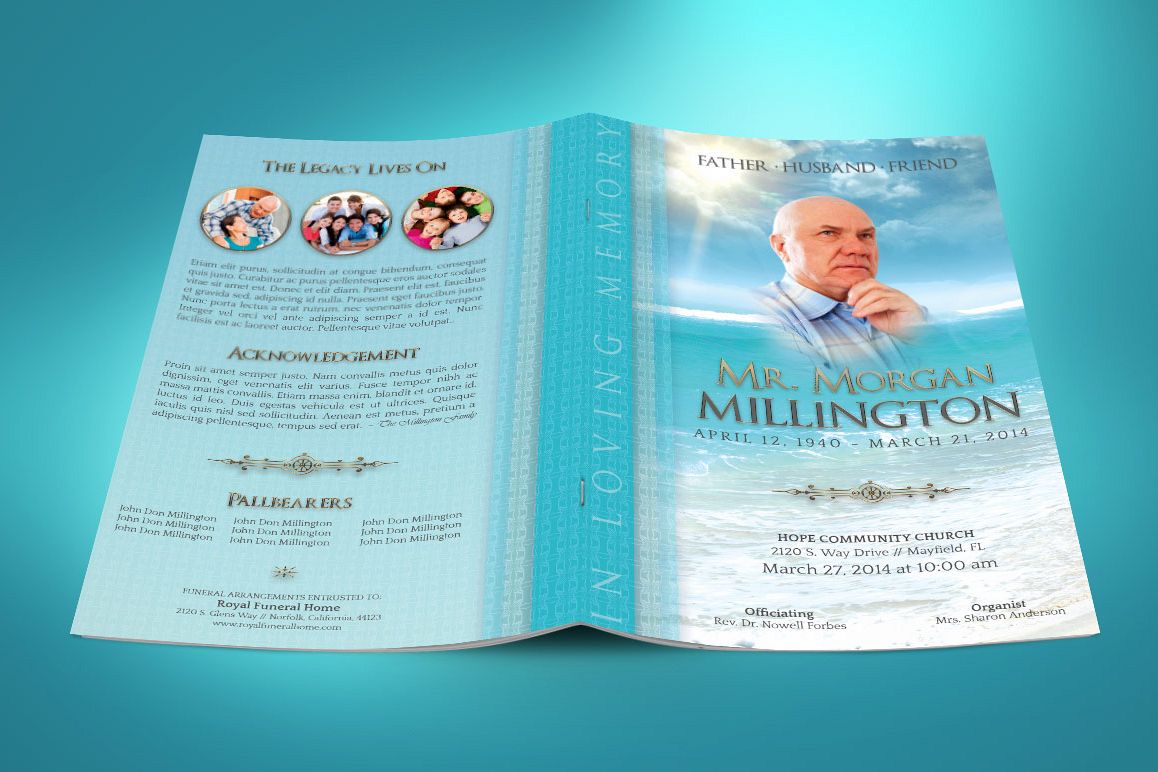 Oceanic Funeral Program Small Template – 4 Pages example image 1
