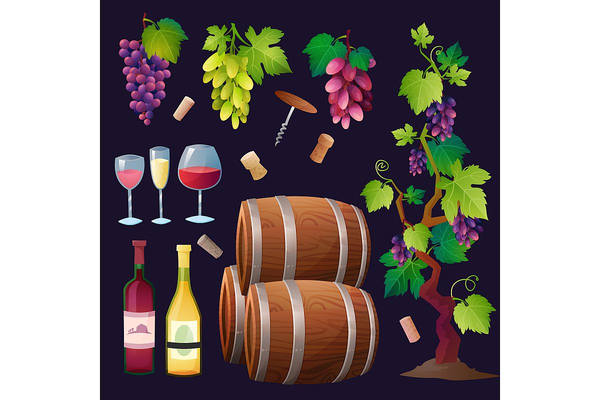 Wine vector set 15 items + 3 compositions example image 1