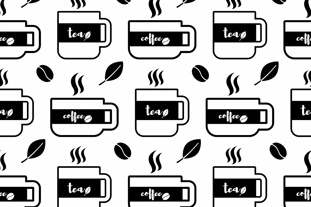 Seamless vector background with cups of coffee and tea. example image 1
