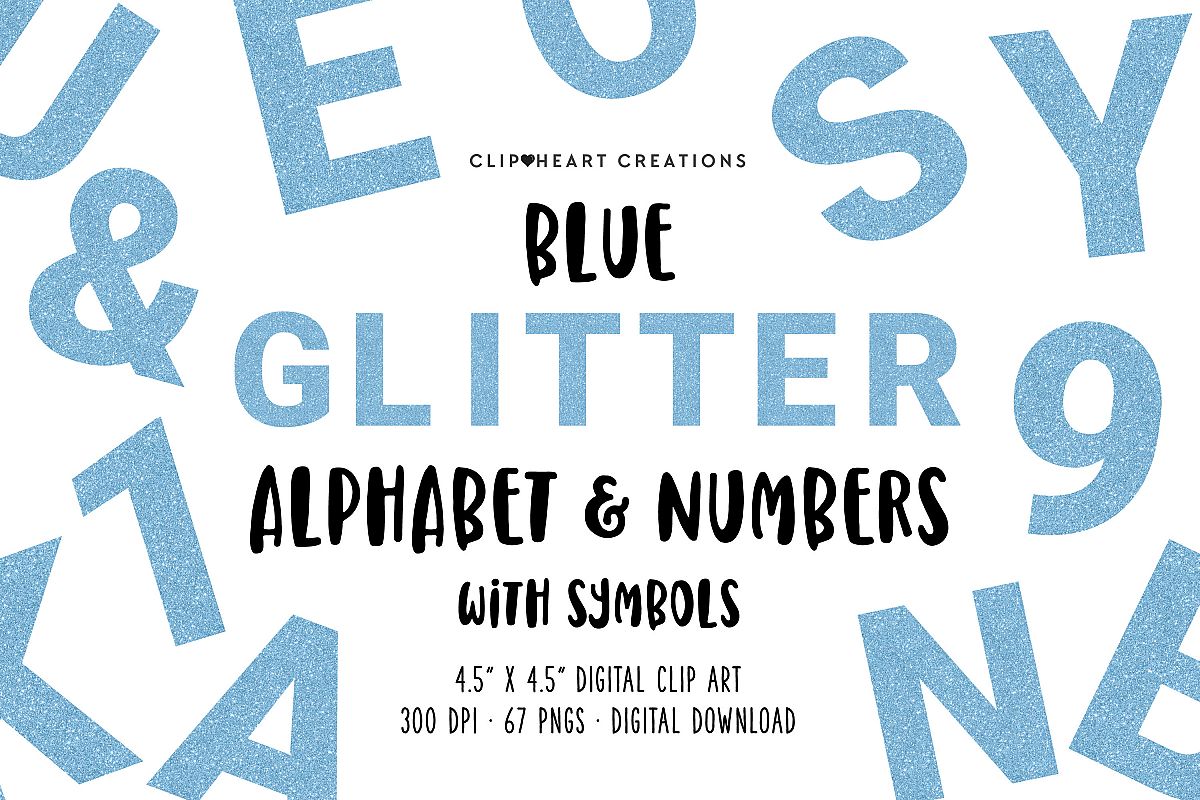 Blue Glitter Alphabet & Numbers with Symbols example image 1