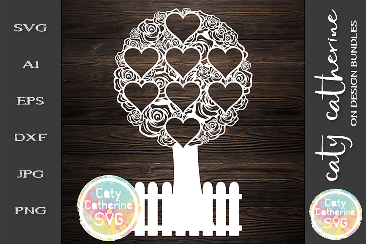 Rose Family Tree With Fence Eight Hearts SVG Cut File example image 1