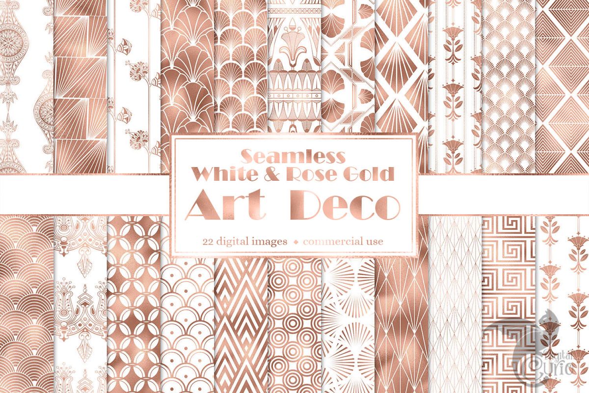 White and Rose Gold Art Deco Digital Paper example image 1