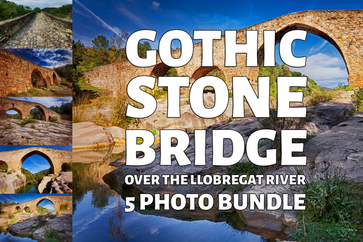 Gothic Stone Bridge Over The River Llobregat Photo Bundle example image 1