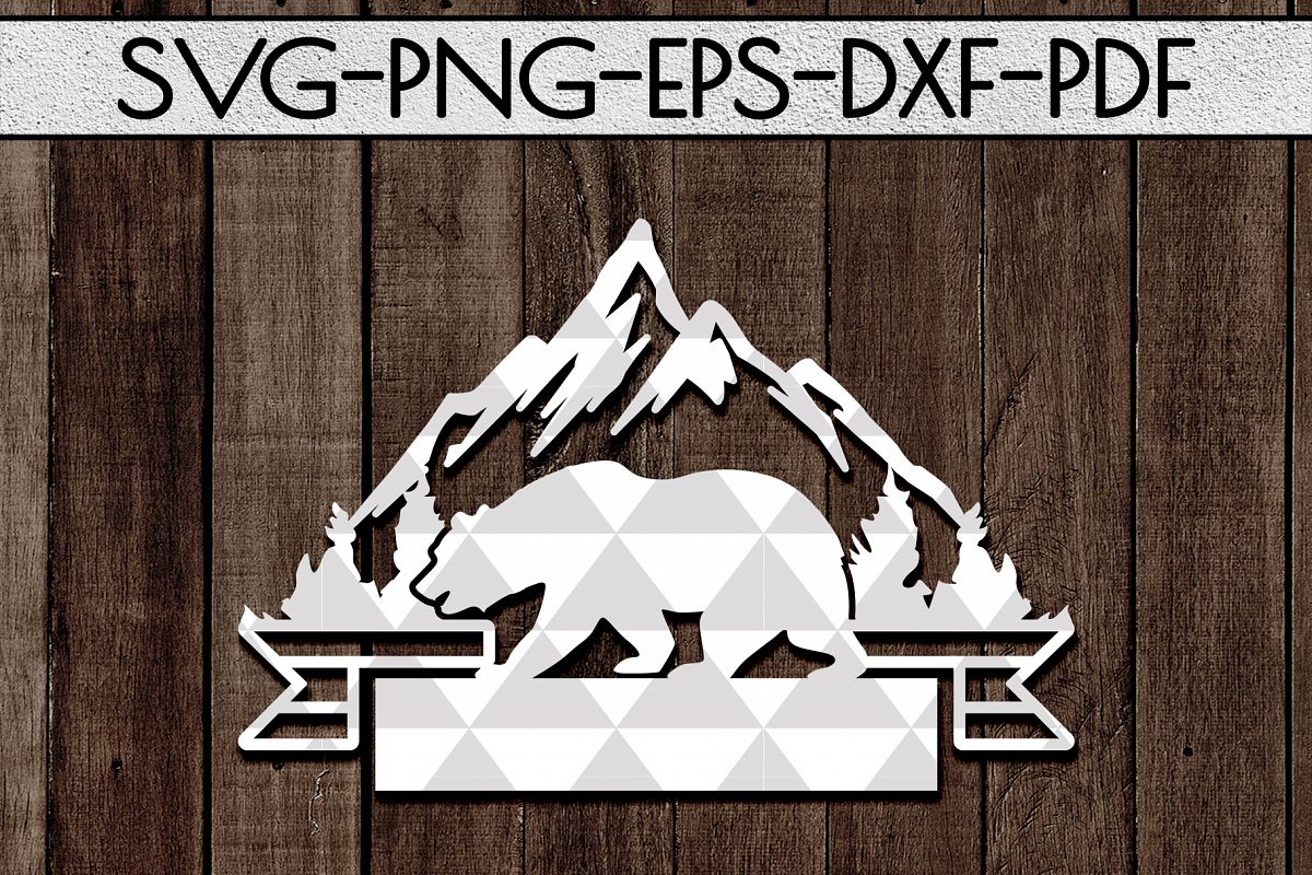 Wild Bear Sign Papercut Template, Adventure Cut Files, SVG example image 1