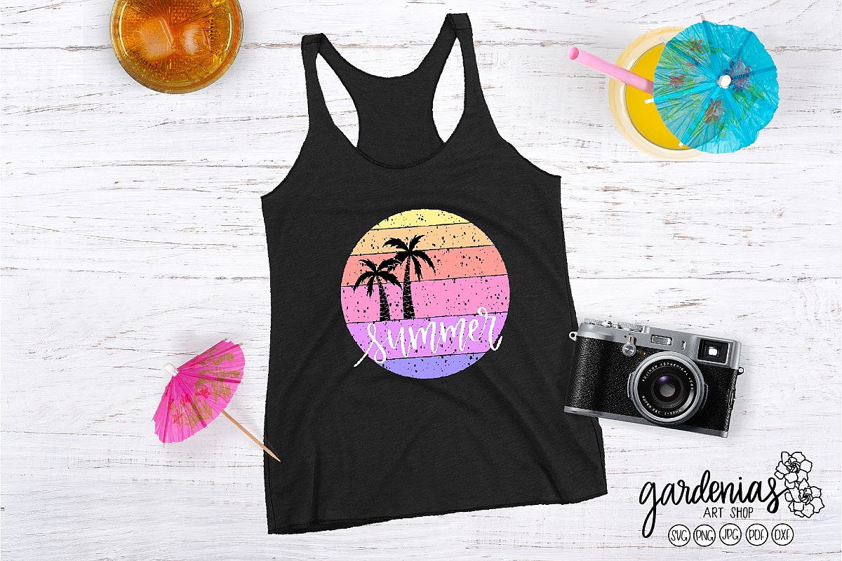 Summer SVG | Palm Trees SVG| Distressed | Circle | Textured example image 1