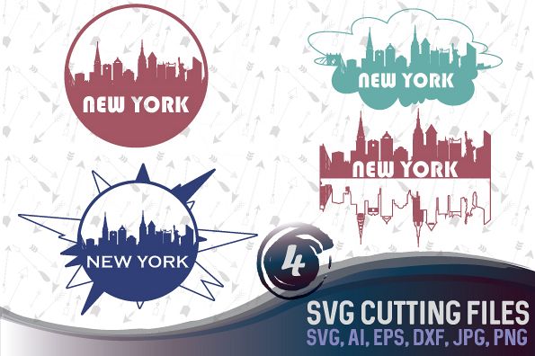 4 New York skyline designs - SVG, EPS, PNG, JPG, DXF, AI example image 1