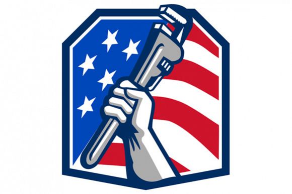 Plumber Hand Pipe Wrench USA Flag Retro example image 1
