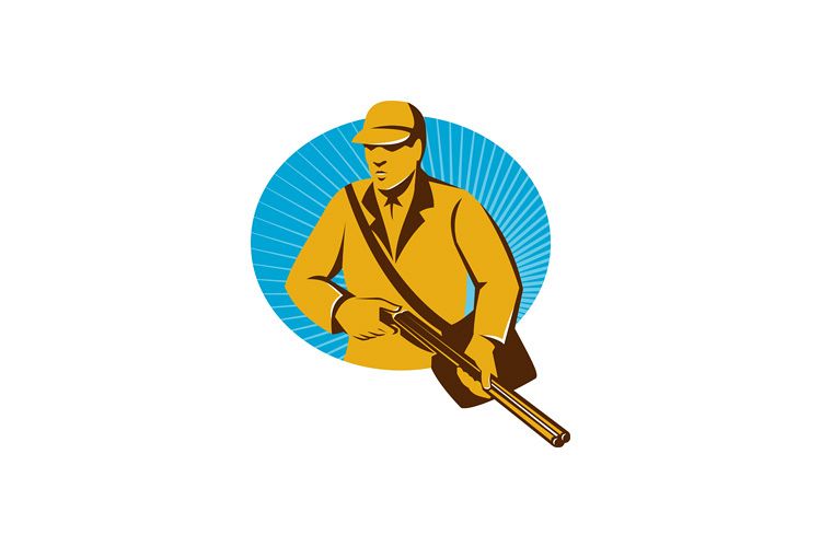 hunter hunting with shotgun rifle retro example image 1