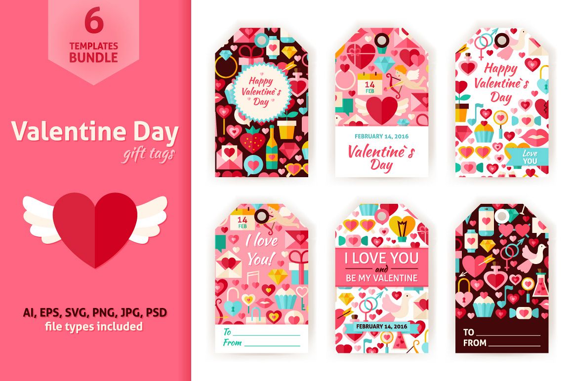 Valentine Day Gift Tag Vector Set (59480) | Illustrations | Design Bundles