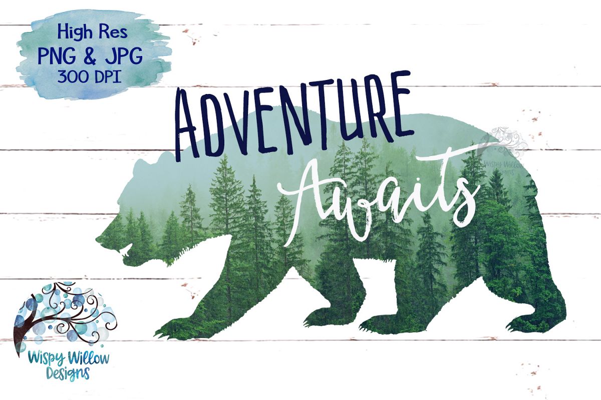 Adventure Awaits | Forest Bear PNG | Sublimation | Clipart example image 1