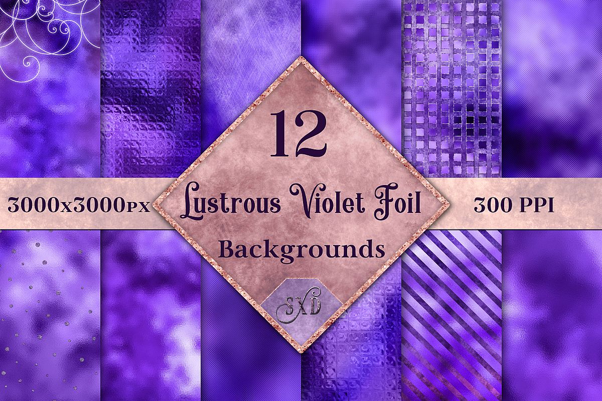 Lustrous Violet Foil Backgrounds - 12 Image Textures Set example image 1