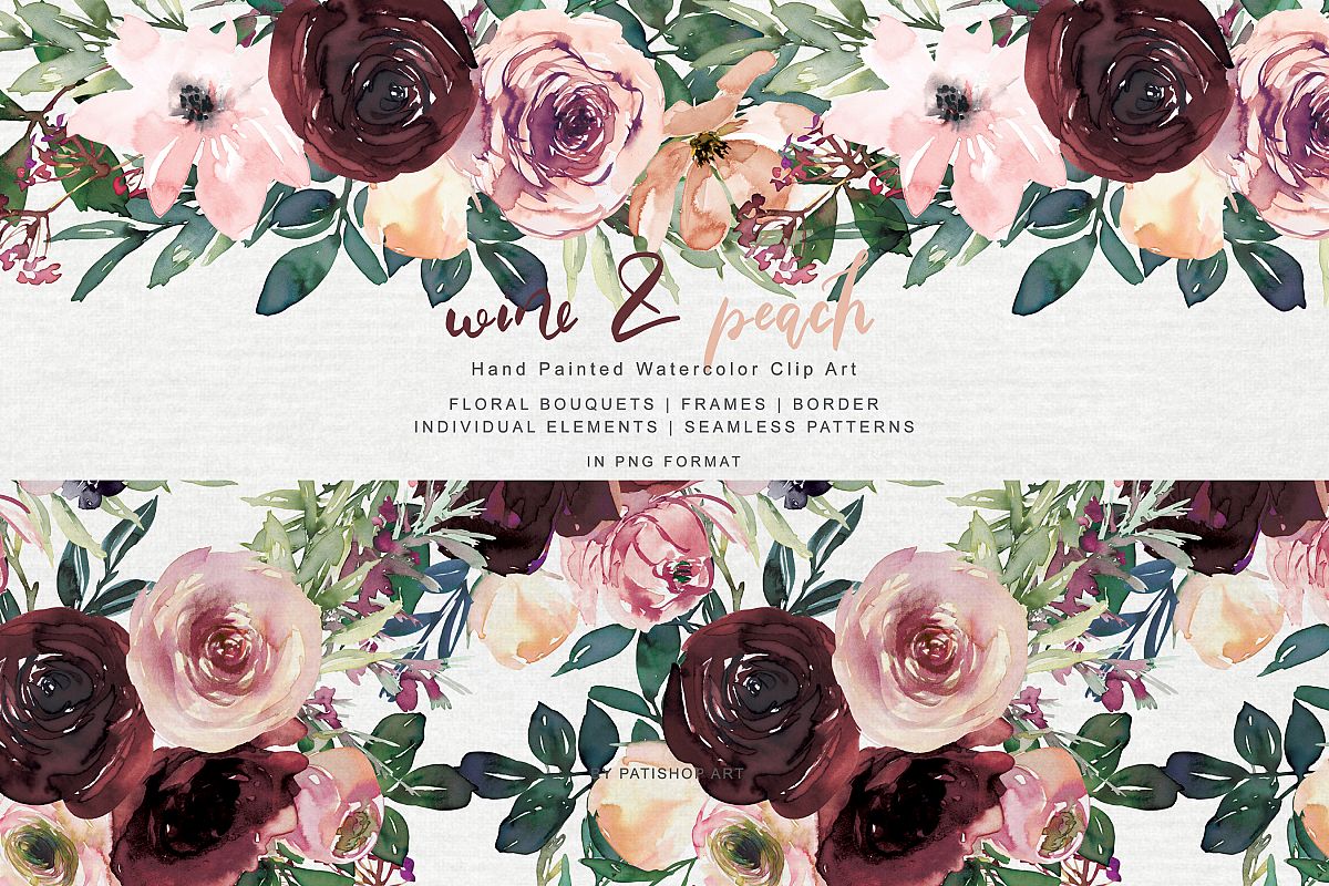 Wine and Peach Floral Bouquet Clipart example image 1