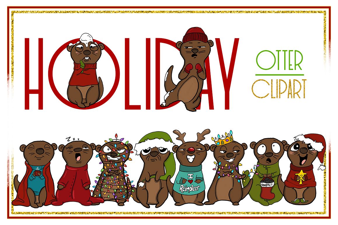 Holiday Clipart-Otter Clipart-Otter Christmas Clipart-Cartoon-Sticker Clipart-Otter art-Digital-Otter XMAS Drama-Commercial-Otter Love example image 1