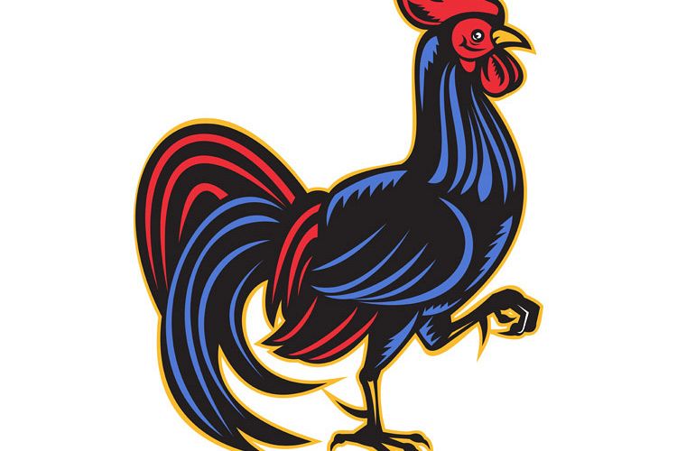 rooster cockerel marching side woodcut example image 1