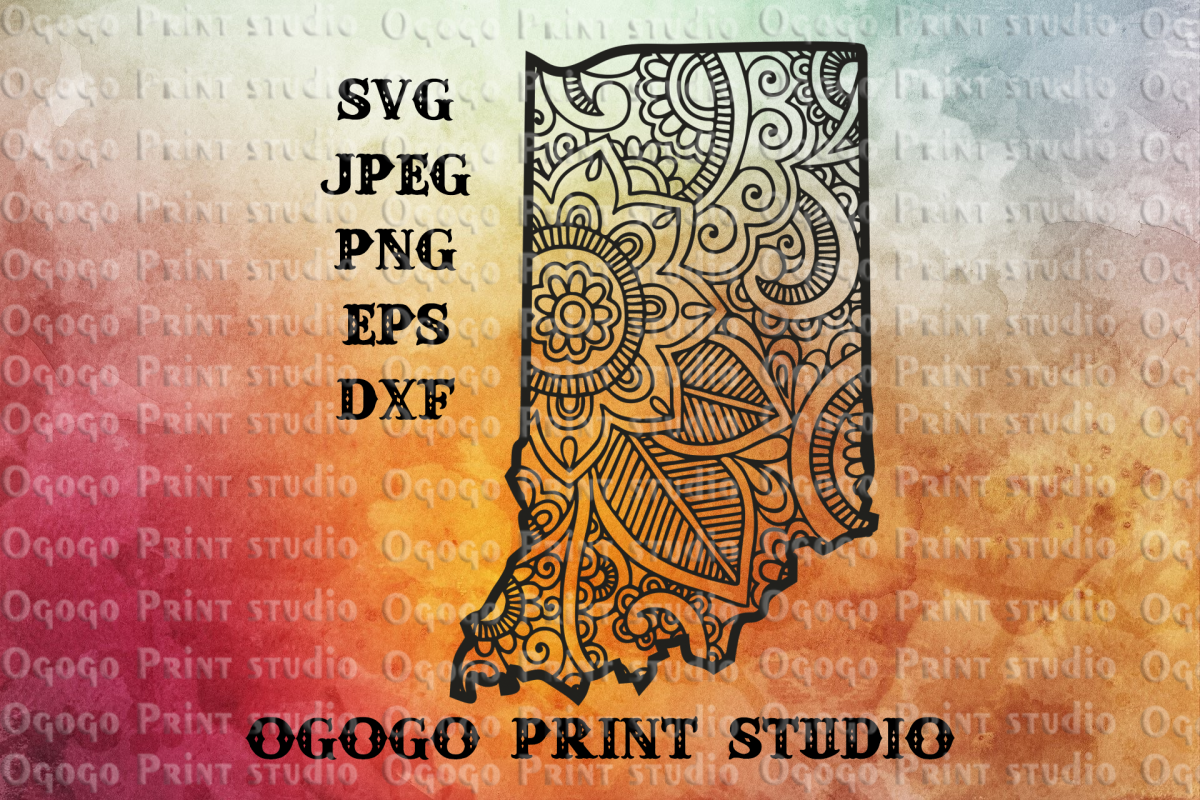 Indiana svg, Map SVG, Zentangle SVG, Mandala svg example image 1