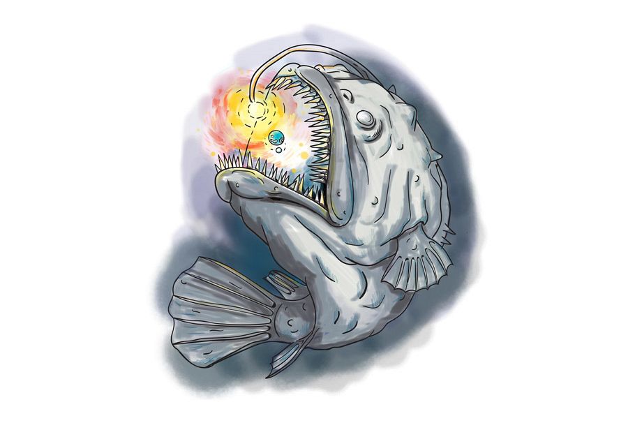 Anglerfish Swooping up Solar System Lure Watercolor example image 1