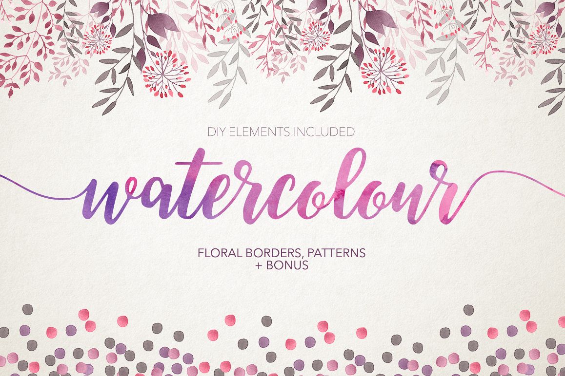 Watercolour floral borders& patterns example image 1