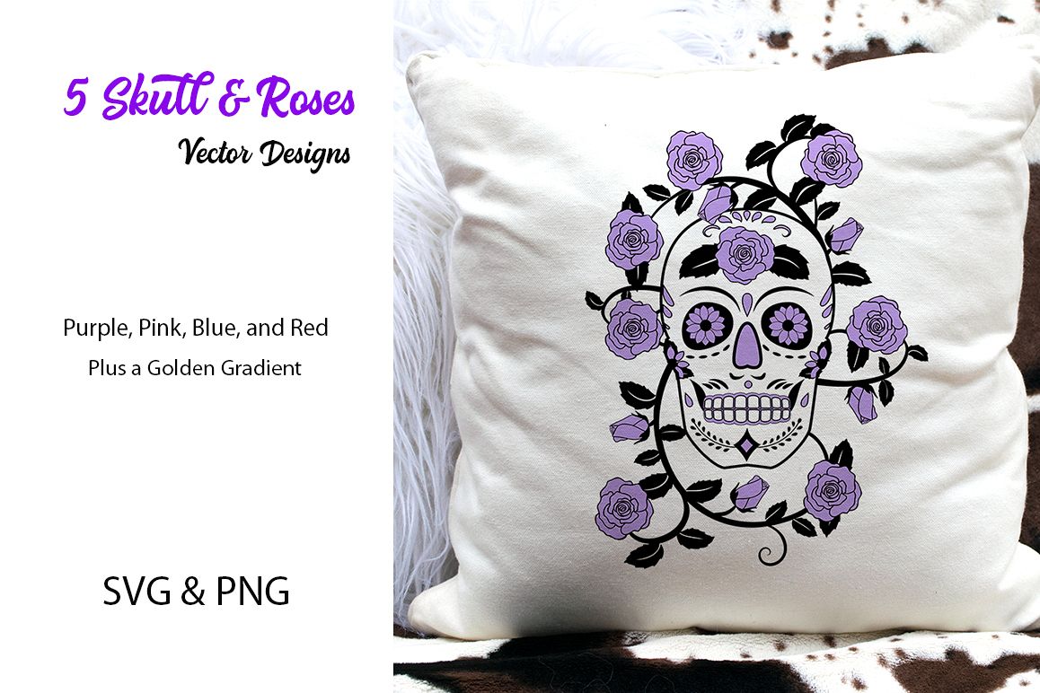 5 Skull & Roses Vector Designs- SVG & PNG example image 1