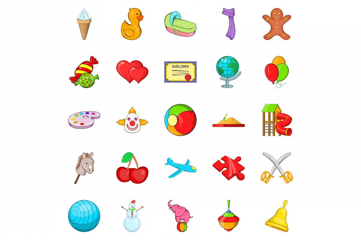 Little ones icons set, cartoon style example image 1