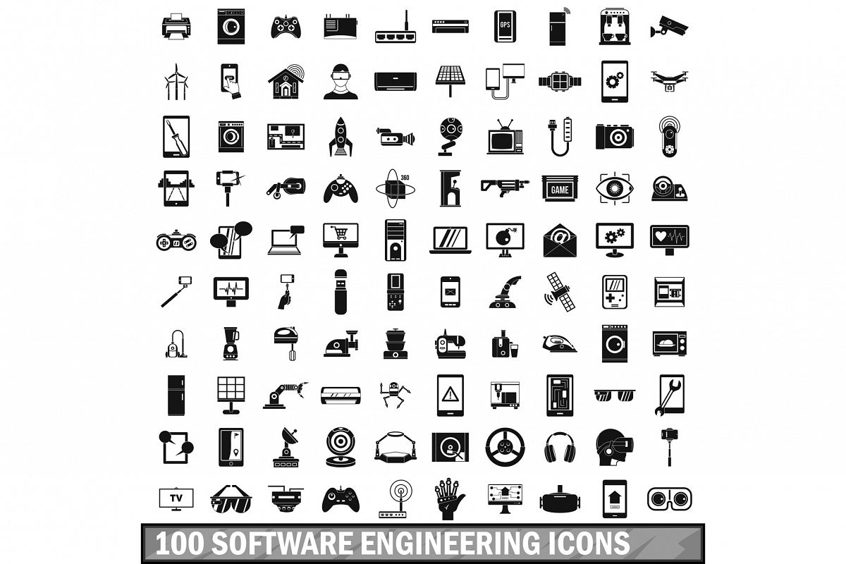 100 software engineering icons set, simple style example image 1