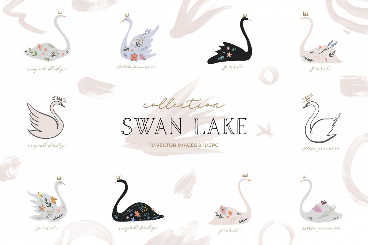 Swan lake wedding clip art set, vector graphics example image 1