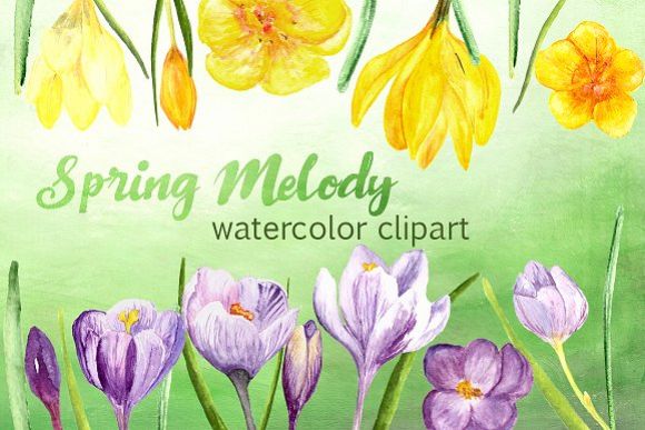 Spring Melody Watercolor Clipart Set example image 1