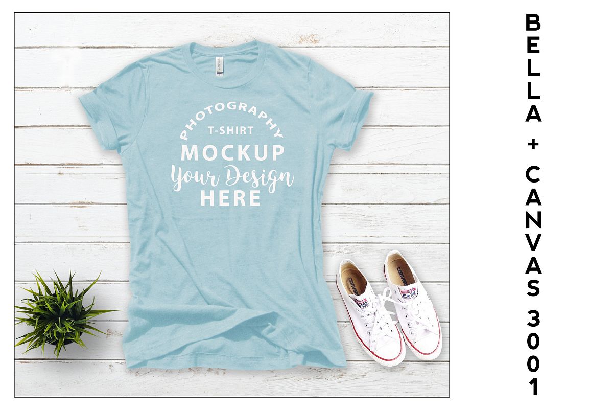 Bella Canvas 3001 T-shirt mock-up Heather Prism Ice Blue example image 1