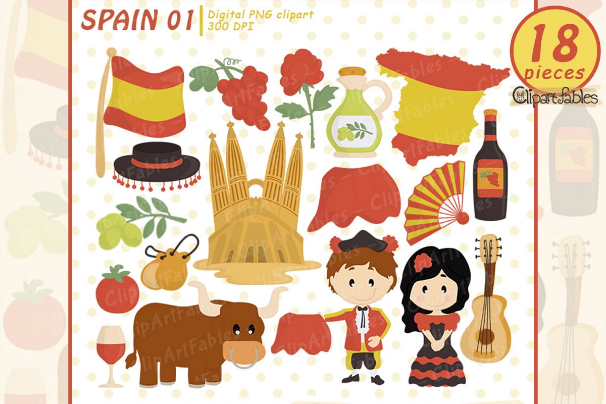 SPAIN clip art, European theme clipart - Instant Download example image 1