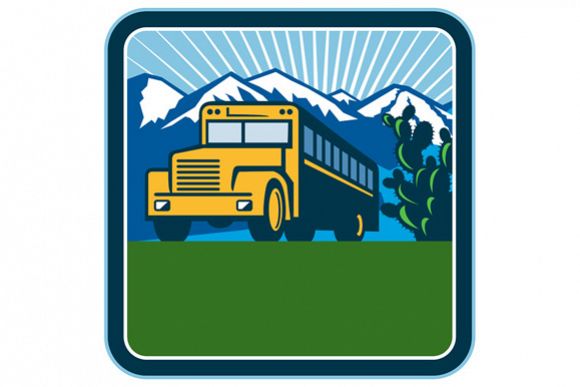 School Bus Cactus Mountains Square Retro example image 1