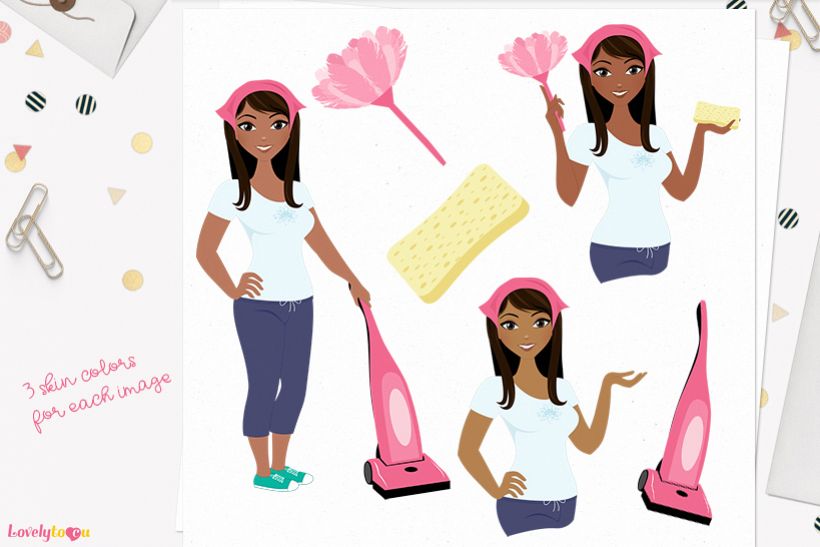 Woman cleaner character clip art L188 Zoe example image 1