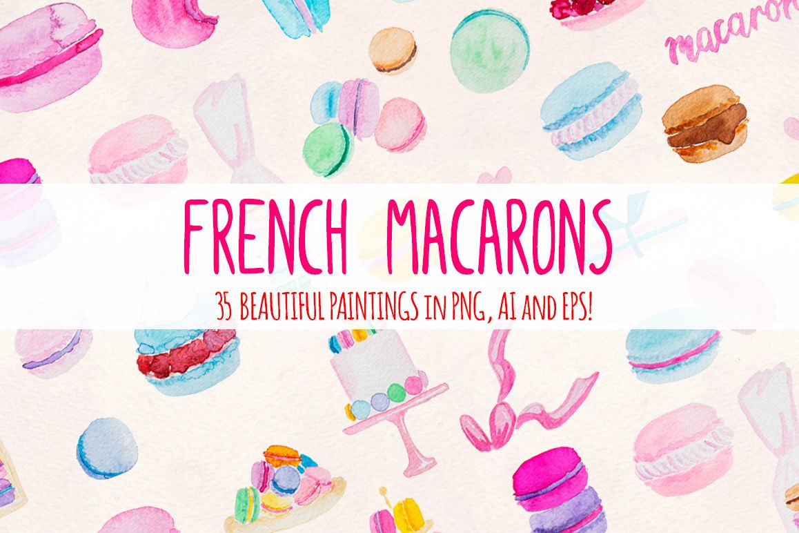 35 Pretty French Macarons Watercolor Graphic Elements example image 1