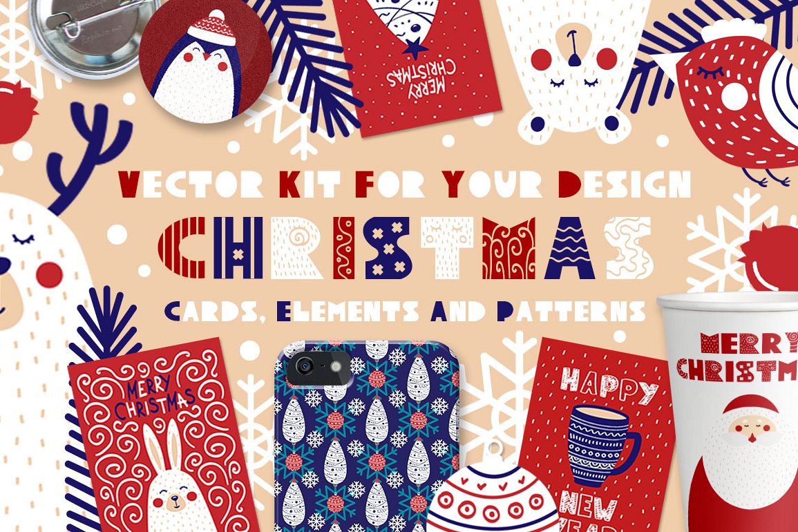 Christmas cards, elements & patterns example image 1