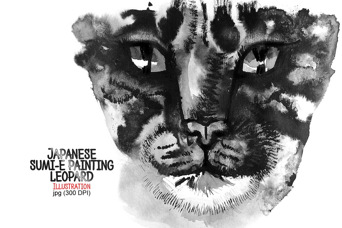 Leopard. Japanese painting sumi-e example image 1