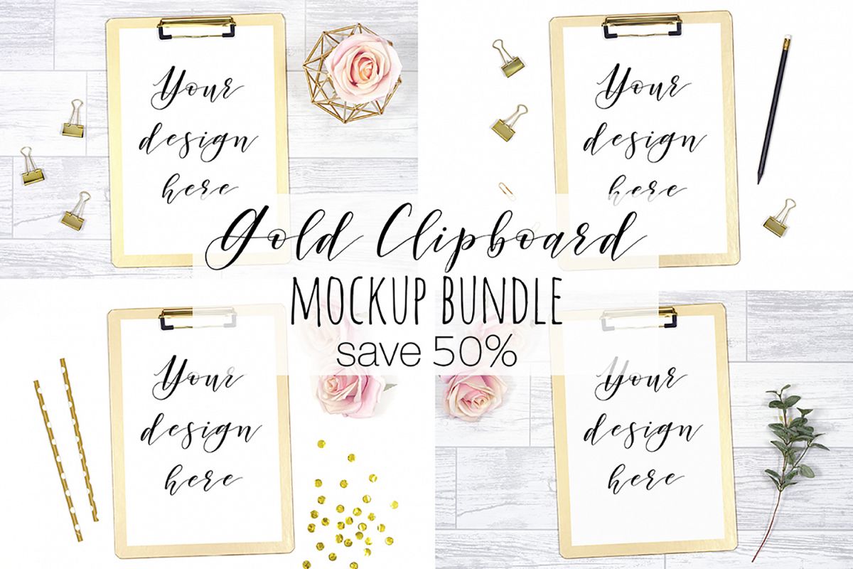 Gold Clipboard Mockup Photography Bundle example image 1
