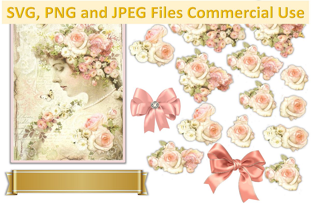 SVG, PNG and JPEG Vintage flowers collage sheet CU example image 1