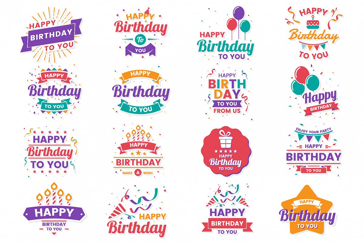 Happy Birthday Badge & Objects Vector Set example image 1