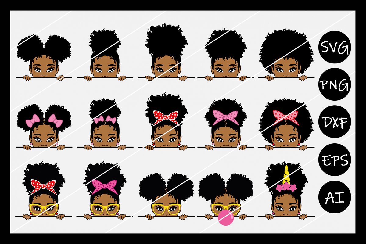 BUNDLE, African American Afro Girl SVG Silhouette Cameo, Cut example image 1
