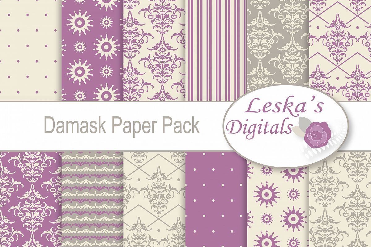 Mauve Digital Paper Damask example image 1