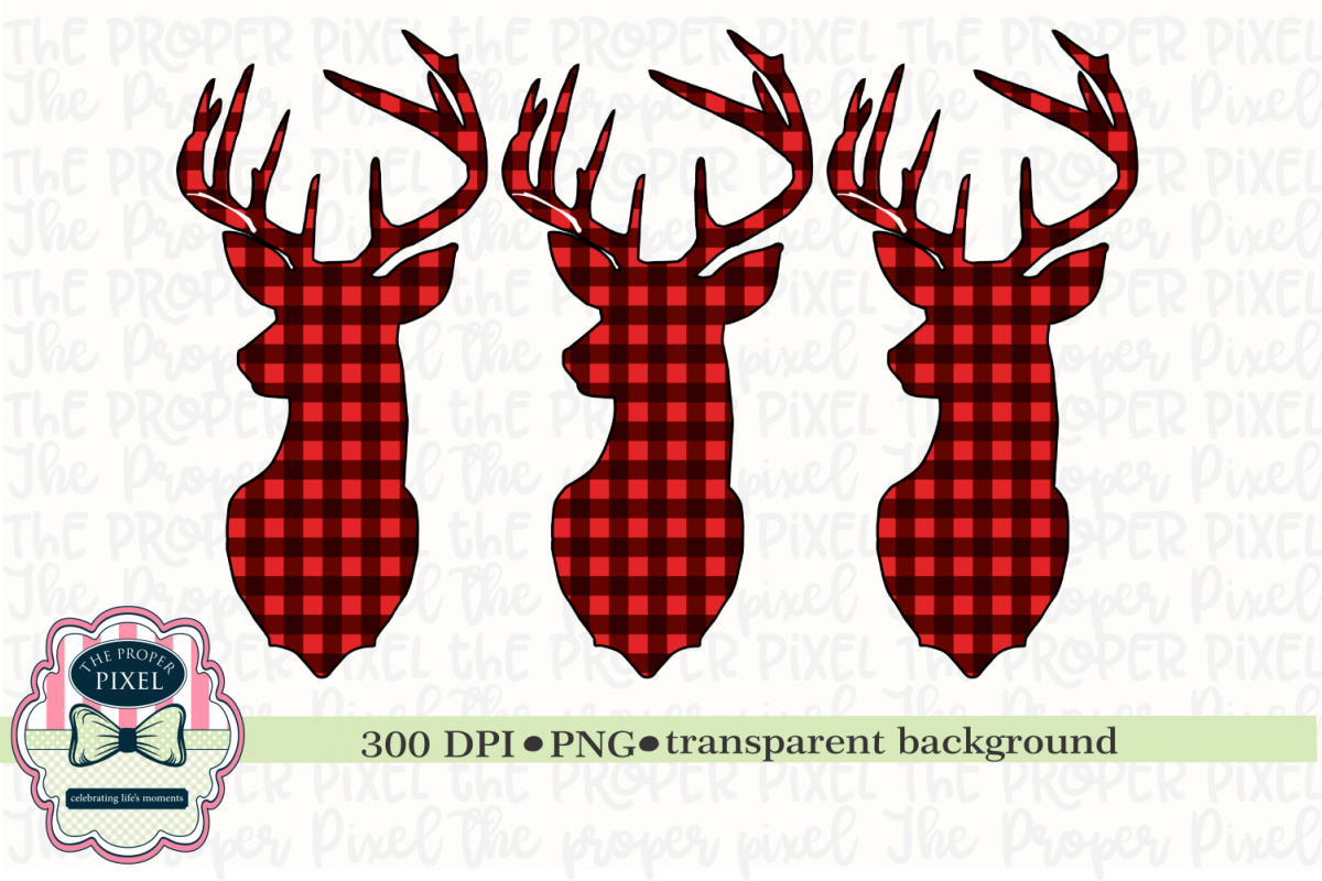 Deer Design Buffalo Plaid Christmas Sublimation Printable example image 1